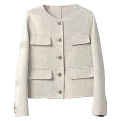 2023 ລະດູໃບໄມ້ປົ່ງແລະລະດູໃບໄມ້ປົ່ງແບບສະໄຕລ໌ກິ່ນຫອມຂະຫນາດນ້ອຍ Wool Woolen Jacket Short Korean Style Round Neck Single Breasted Small Double-Sided Woolen Coat