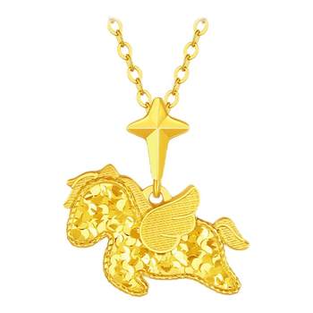 Chow tai sang gold pendant women's football gold little pegasus unicorn necklace pendant year of the horse zodiac gift official authentic