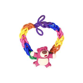 Strawberry bear bracelet diy handmade gift braided rubber band hair rope for male and women friends couple bracelet hair ring leather case