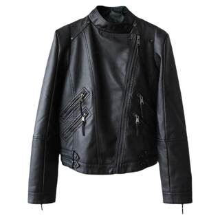 New spring and autumn fashionable stand collar leather coat women's short jacket