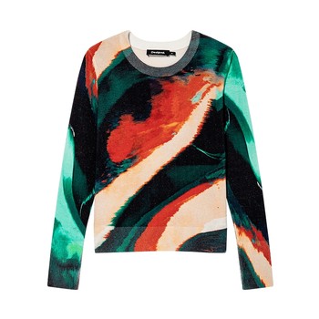 Desigual blogger's same style bright silk color sfumato printed round neck women's sweater