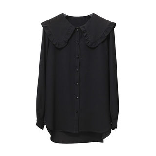 胖mm娃娃领长袖白衬衫学院女装大码上衣遮肉透气百搭显瘦衬衣雪纺