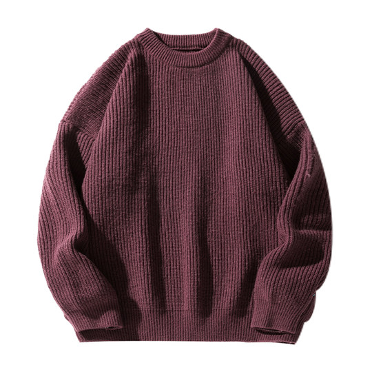 Retro Japanese solid color versatile round neck sweater bottoming shirt