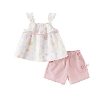 ຊຸດສັ້ນເດັກນ້ອຍ david bella 2026 summer new girls floral camisole top linen pants set two-piece