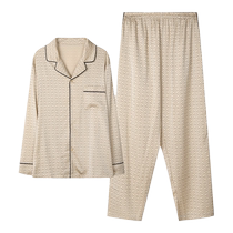 Embry Fang printed small lapel pajamas set for couples mens long-sleeved trousers home clothes ELM0449