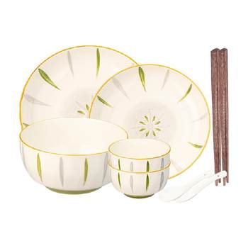 Modern housewife green wood underglaze colored tableware set