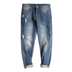 Madden Workwear Retro Ripped Washed Red Ear Jeans Slim Fit Small Feet Straight Spring Distressed Nine-Point Pants Men