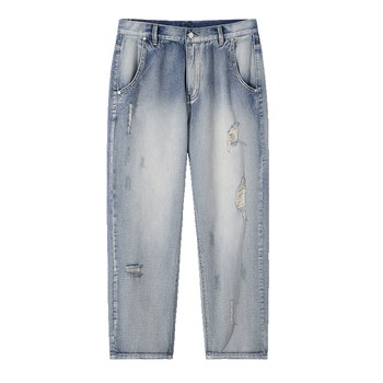 Lilbetter ripped jeans ຜູ້ຊາຍ handsome trendy pants ກາງເກງອາເມລິກາ retro ຊື່ຮົງກົງແບບເກົ້າຈຸດ LB