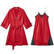 Gukoo Pyjama en Bref Couple Printemps et Automne Pyjama Rouge Mariage Jeunes Mariés Ensemble de Couple Pyjama en Soie glacée Costume pour Homme A