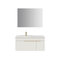 Hengjie Bathroom Modern Light Luxury Bathroom Cabinet Combination Cream Style Bathroom Slate Washstand Ceramic Basin