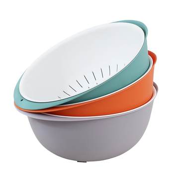 Double-layer drain basket and vegetable basin rice washing pot household kitchen fruit and vegetable basket thickened rice washing pot