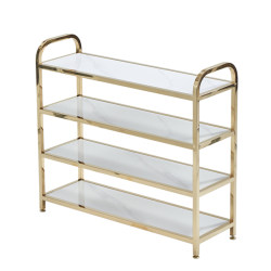 Light luxury shoe rack, high-end home entrance, golden stainless steel multi-layer storage rack, simple and modern, no installation required