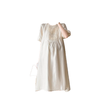 Maternity wear 2024 new style small fashion heavy industry beaded hollow puff sleeve dress age-reducing plus size long skirt
