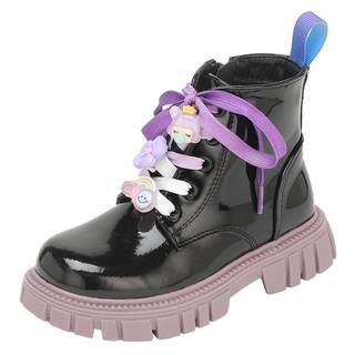 Girls' leather Martin boots 2022 new autumn and winter baby girl princess boots two cotton shoes children's fleece boots