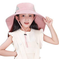 Childrens hat girls summer large brim fisherman hat UV protection baby sunshade shawl boys outdoor sun protection hat