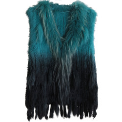 2023 Autumn and Winter Gradient Rabbit Fur Braided Raccoon Fur Collar Fur Vest Purely Handmade Mesh Braided Tassels