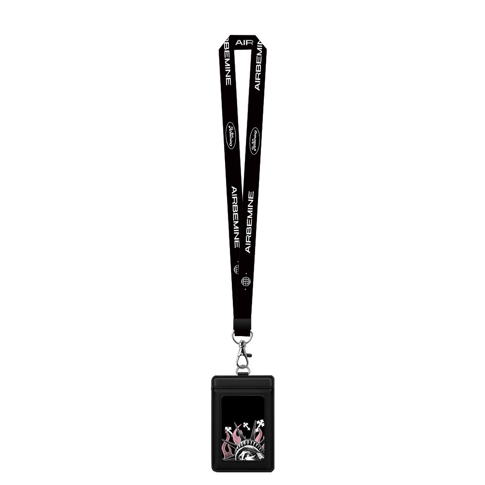Airbemine Black and Pink Genuine Leather Card Holder, ID Card, Campus Card, Student ID Card Holder, Lanyard, Bag Charm