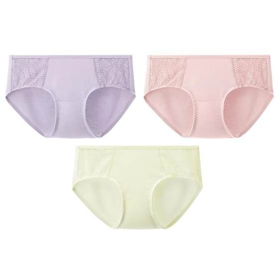 Banana silver skin 303A lace underwear female sexy breathable light, light, non -marked antibacterial mid -waist girl triangle panties