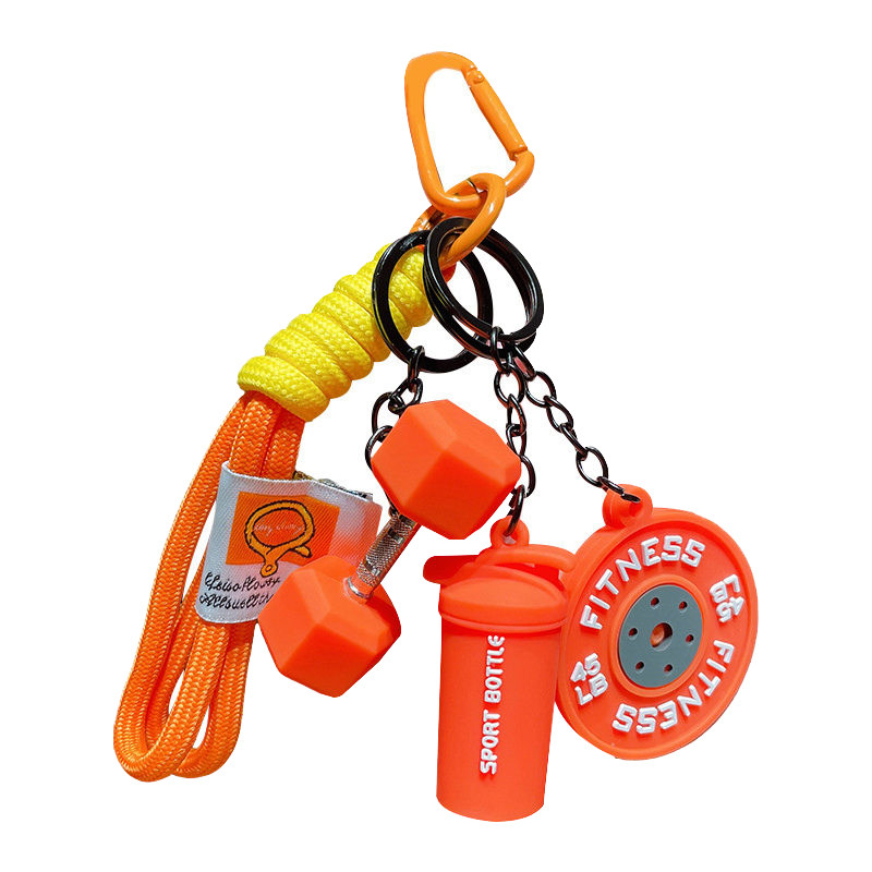 Creative sports and fitness equipment keychain zinc alloy dumbbell barbell school bag pendant gym peripheral small gifts