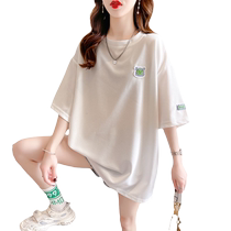 Waffle short-sleeved T-shirt for women 2024 summer new style loose mid-length half-sleeved T-shirt Western style large top