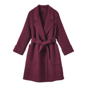 Encore red double-sided cashmere coat for women mid-length slim fit 2025 autumn and winter new wool coat