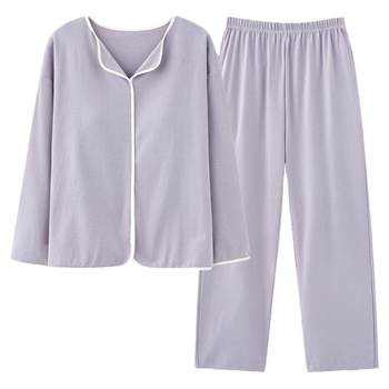 Langsha Pajamas with Breast Pads Women's Spring and Autumn Pure Cotton Sleeves Long Sleeves Can be Weared Outside Autumn and Winter Large Size Anti-Bump Home Clothing Set