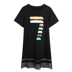 2024 new summer style mid-length Korean dress loose slimming plus size women's pure cotton short-sleeved T-shirt skirt