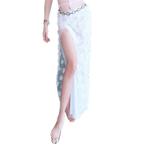 Belly dance skirt new spring and summer lace mesh dance clothing bottoms for beginners with hip slit hip scarf for women