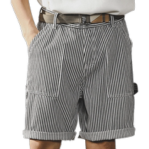 Jay Leno black and white striped cargo shorts mens summer 2024 new trendy brand loose straight denim shorts for men