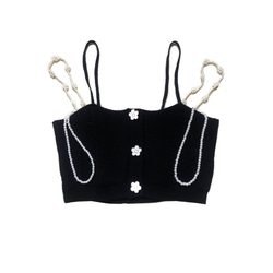 lactose studio knitted camisole detachable floral pearl shoulders versatility slimming crop top