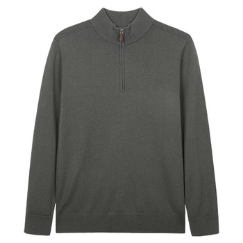 Talented Half-Turtleneck Pure Wool Knit Sweater for Men, 2025 Autumn New Casual High-End Light Luxury Pullover Zipper Sweater