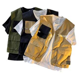 Pure cotton multi-pocket work vest for men summer