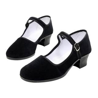 Adult ethnic square dancing shoes children's black cloth shoes old Beijing cloth shoes high-heeled girls' grade test dance shoes