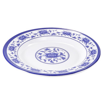 Melamine ສີຟ້າແລະສີຂາວ porcelain plate plastic imitation porcelain tableware round plate flat plate restaurant cooking plate round plate bone plate commercial