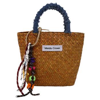 Handwoven bag women's 2026 new trendy vegetable basket handbag beach vacation straw bucket bag