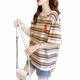 European large version of color striped short-sleeved T-shirt for women