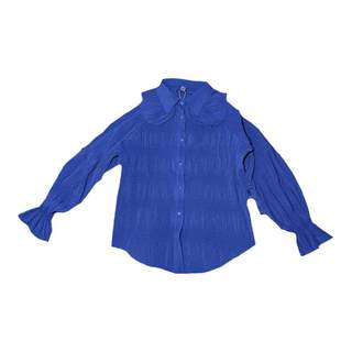 NOPMOB 蓝色花束 原创设计荷叶娃娃领褶皱灯笼袖设计感复古衬衫