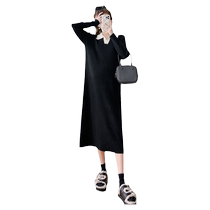 Maternity Dress 2024 New Spring and Autumn Lapel Lapel Pregnancy Wear POLO Mid-Length Skirt High-end Autumn Clothes