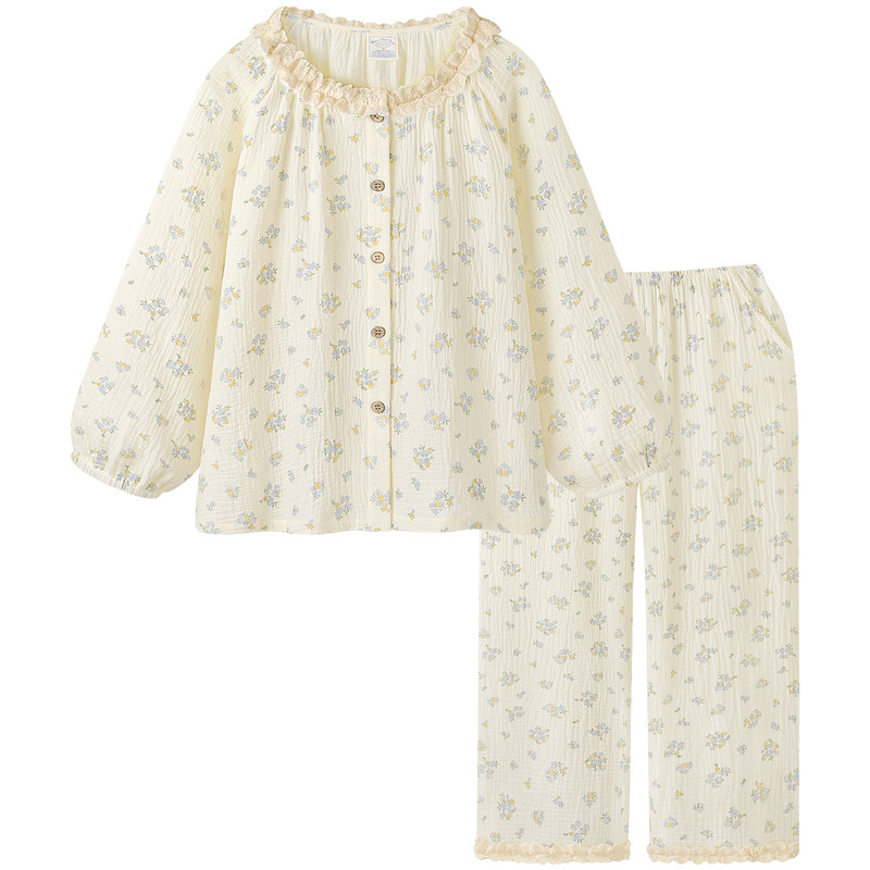 Pure cotton air pleated gauze pajamas women's sweet set