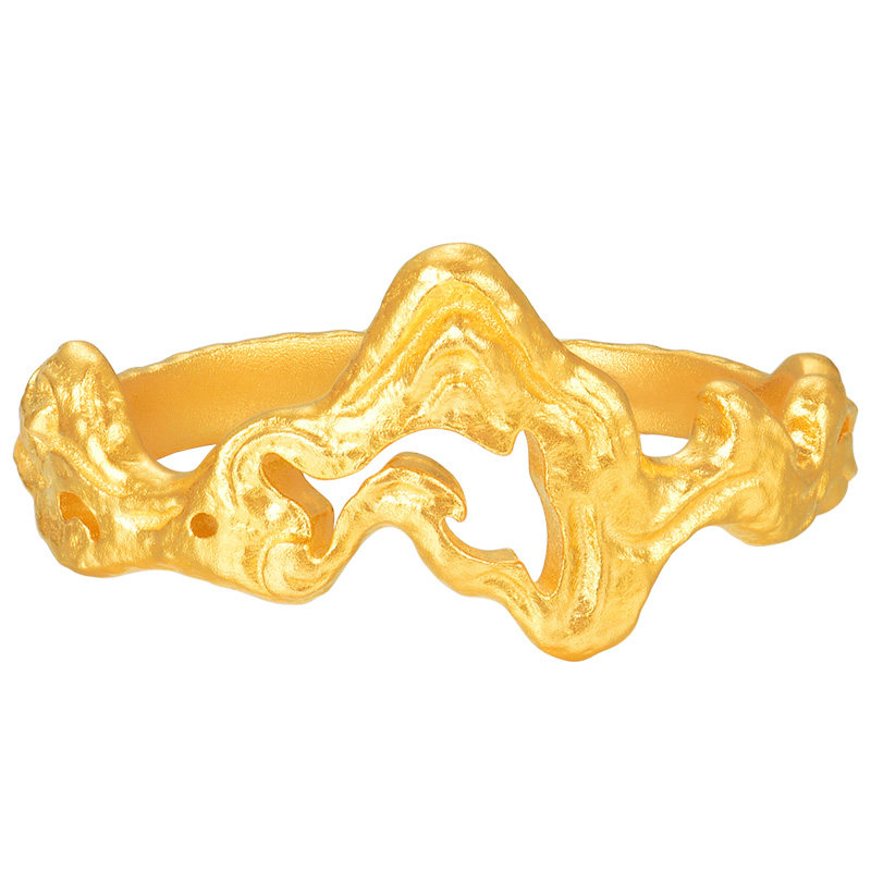 Honey Gold Jewelry Gold Ring Pure Gold Ancient Method Picking Up Series Zhuxi HGH1768
