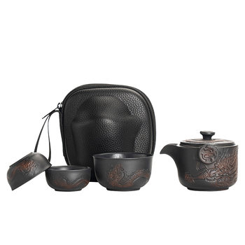 Purple pottery quick cup, one pot, three cups, portable kung fu travel tea set, small set, outdoor car-mounted home teapot