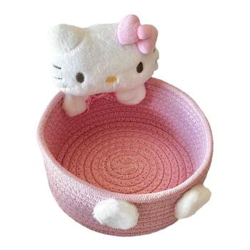 Cartoon cute kt cat cotton rope woven storage basket desktop