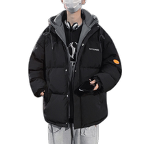 Down jacket mens winter 2022 new youth trendy brand short thickened white duck down hooded winter jacket