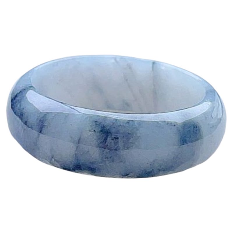Natural jadeite wide-brimmed ring with milky white and black chicken mood