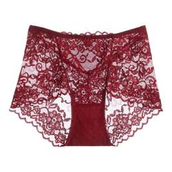 Fat sister mm sexy ice silk panties women's large size 200 pounds lace ultra-thin see-through mid-low waist hollow hot