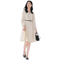 Xiangying French Commuting Dress Womens 2024 Spring New Lace Edge Contrast Color Doll Collar Waist Off-White Skirt