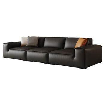 Government subsidies italian minimalist black cow genuine leather sofa