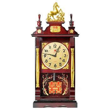 Solid wood mechanical time telling living room vintage table clock