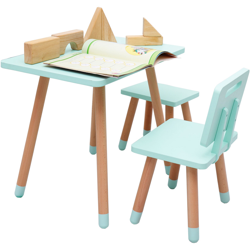 Ins style wooden children's table and chair for around 4 years old game