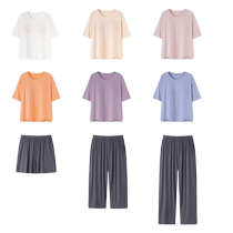 Bra-free modal pajamas for women with breast pads summer thin short-sleeved shorts home clothes set can be worn outside